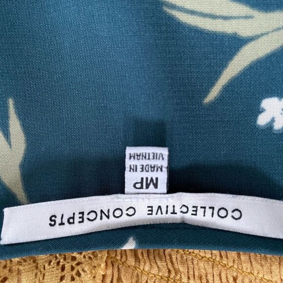 Collective Concept Stitch Fix Open Front Knotted Green Floral Blouse M Petite - Picture 8 of 9